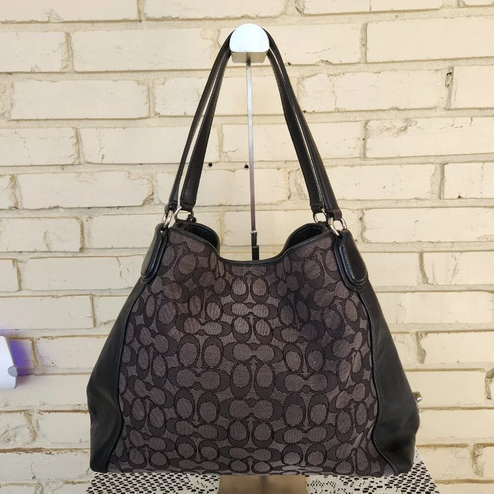 Euc Coach Edie Signature Jacquard Black Shoulder Bag Purse